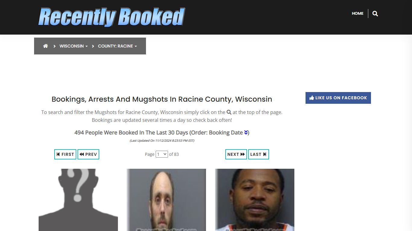 Bookings, Arrests and Mugshots in Racine County, Wisconsin