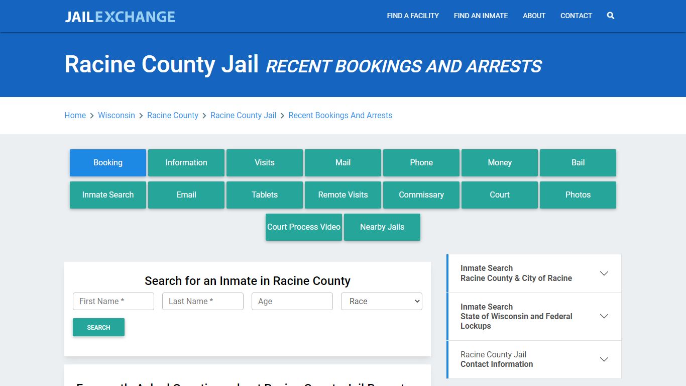 Racine County Jail Recent Bookings And Arrests - Jail Exchange