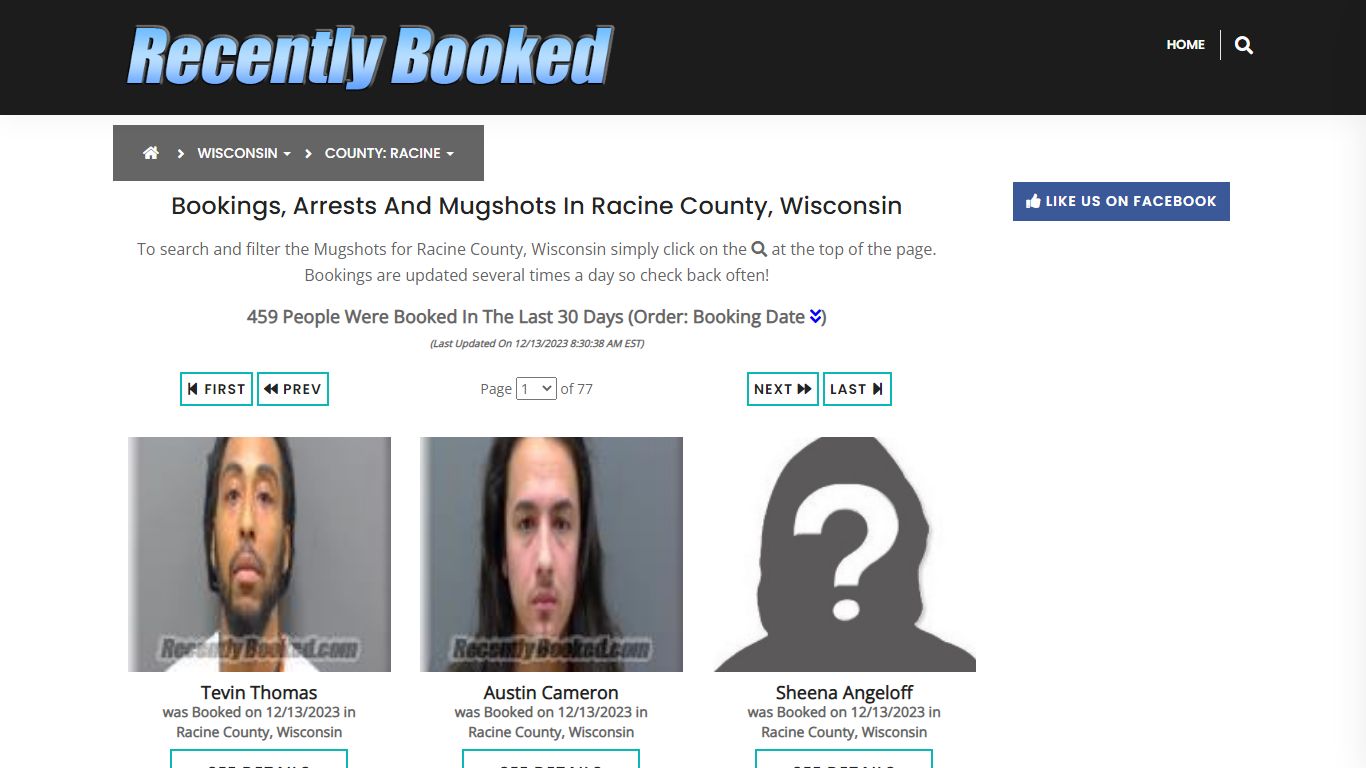 Bookings, Arrests and Mugshots in Racine County, Wisconsin